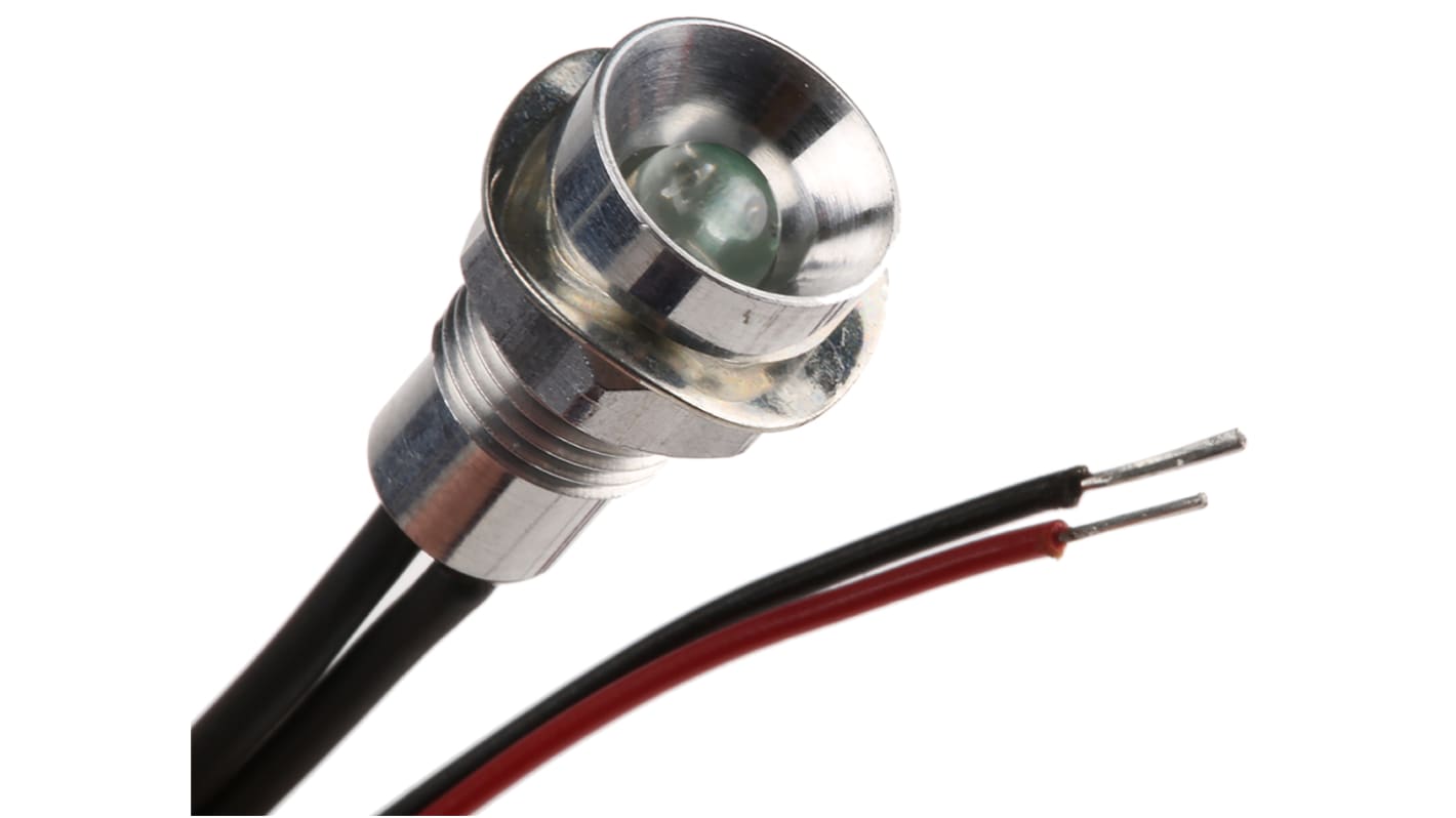 Oxley Red Panel Mount Indicator, 8mm Mounting Hole Size, Lead Wires Termination, IP67