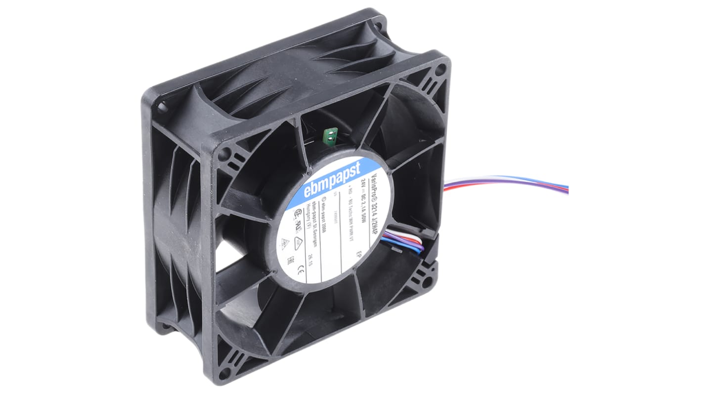 ebm-papst 3200 J - S-Force Series Axial Fan, 24 V dc, DC Operation, 280m³/h, 50W, 92 x 92 x 38mm