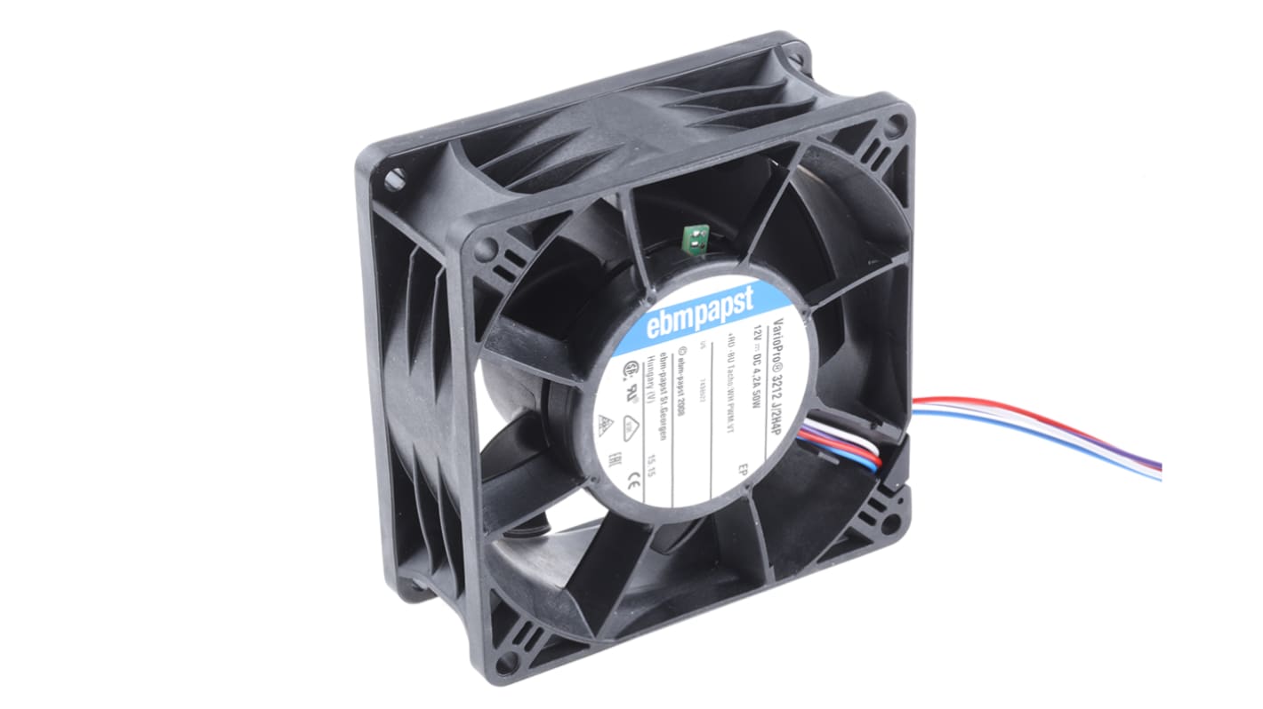 Ventilador Axial ebm-papst 3200 J - S-Force de 92 x 92 x 38mm, 12 V dc, 50W, 13000rpm, caudal 280m³/h, 73dB, salida