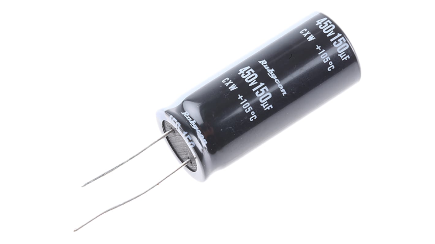 Rubycon 150μF Aluminium Electrolytic Capacitor 450V dc, Radial, Through Hole - 450CXW150MEFC18X40