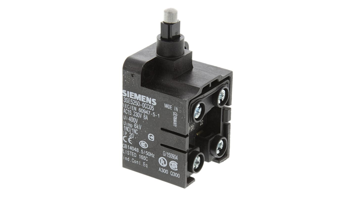 Émbolo superior con Émbolo Siemens 3SE5, DPST, NA/NC, IP20