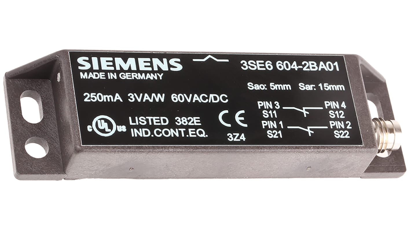 Siemens Sirius 3SE6 Berührungsloser Sicherheitsschalter aus Kunststoff 60V ac/dc, Einmalig codiert