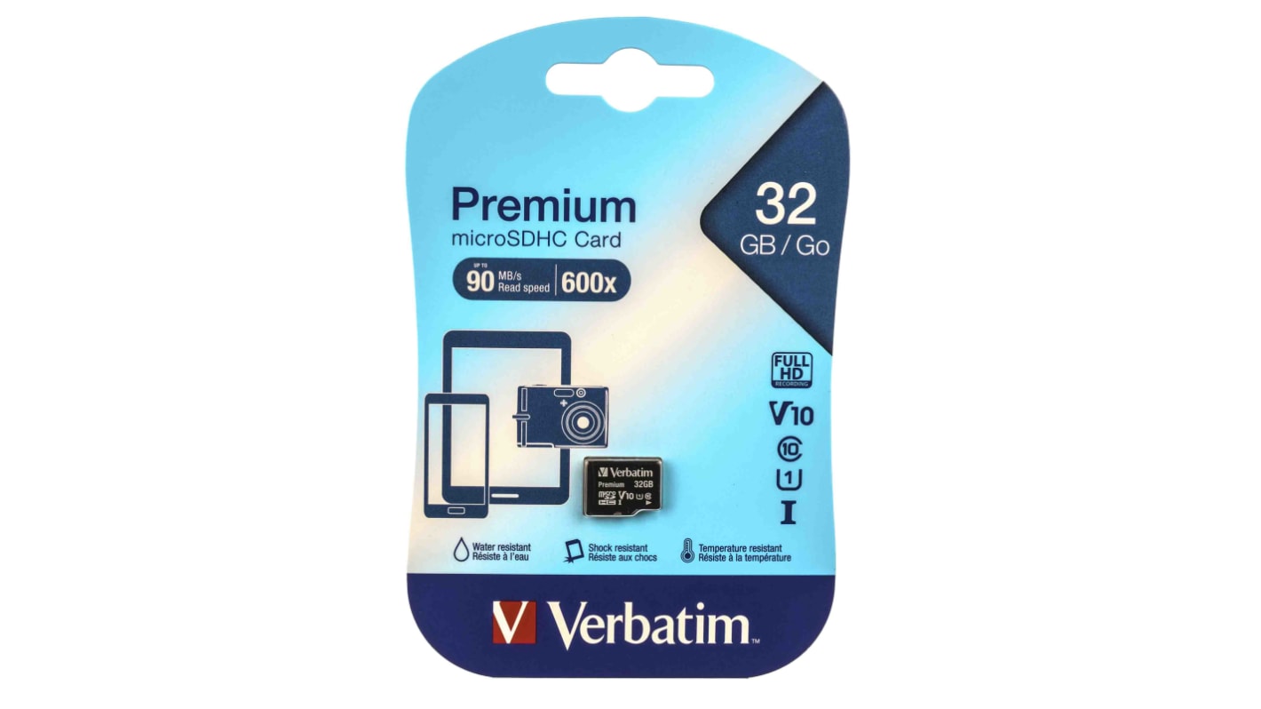 44013 Verbatim 32 GB MicroSDHC Micro SD Card, Class 10 RS