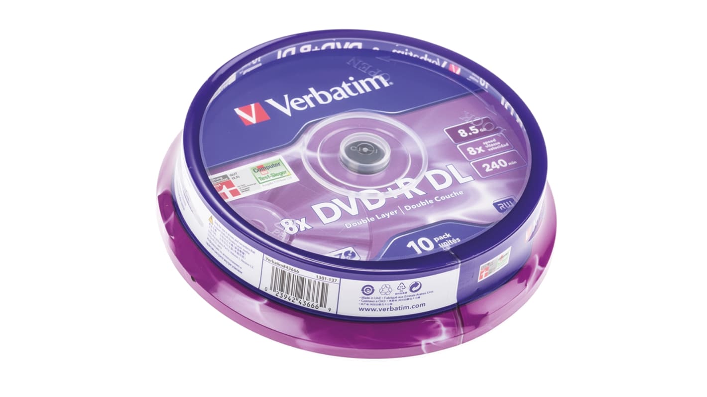 DVD vergine Verbatim 8,5 GB 8X, DVD+R DL, confezione 10