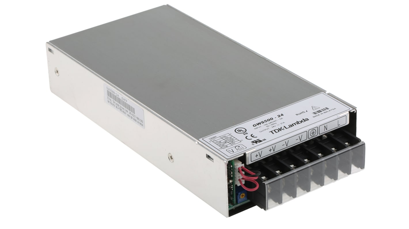 Alimentatore switching TDK-Lambda GWS500-24, 504W, ingresso 120 → 373 V dc, 85 → 265 V ac, uscita 24V cc,