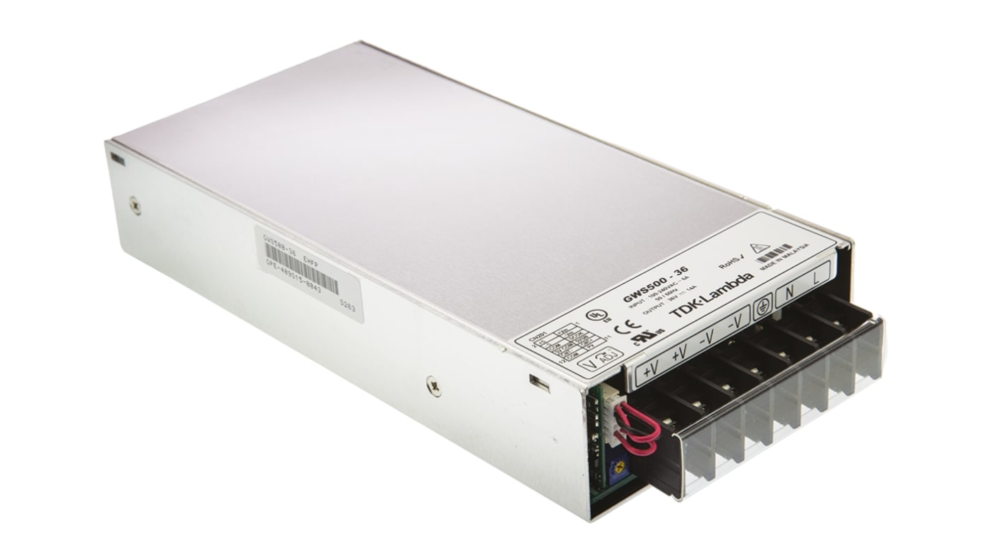 TDK-Lambda Switching Power Supply, GWS500-36, 36V dc, 14A, 504W, 1 Output, 120 → 373 V dc, 85 → 265 V ac