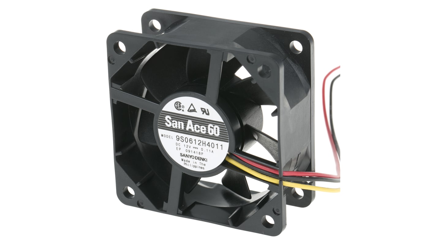 Sanyo Denki San Ace 9S Series Axial Fan, 12 V dc, DC Operation, 34.8m³/h, 1.32W, 110mA Max, 60 x 60 x 25mm