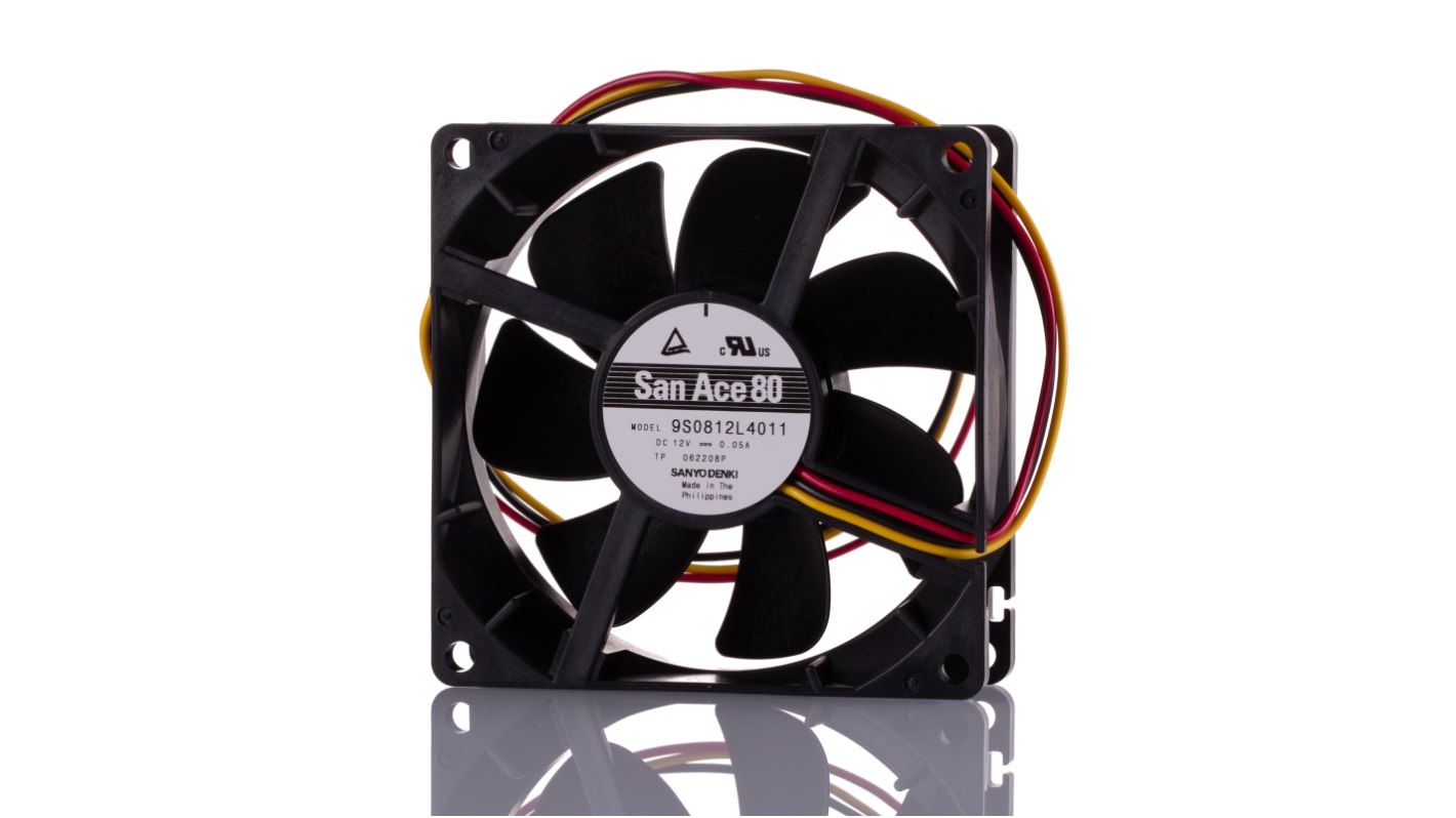 Sanyo Denki San Ace 9S Series Axial Fan, 12 V dc, DC Operation, 39.6m³/h, 600mW, 50mA Max, 80 x 80 x 25mm