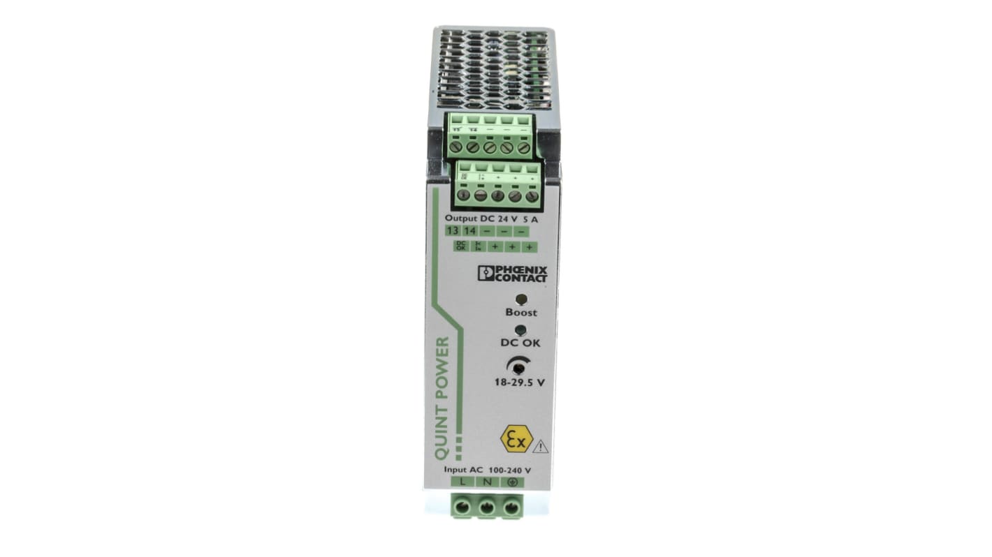 Phoenix Contact QUINT-PS/1AC/24DC/5/CO Switched Mode DIN Rail Power Supply, 85 → 264 V ac / 90 → 300V dc