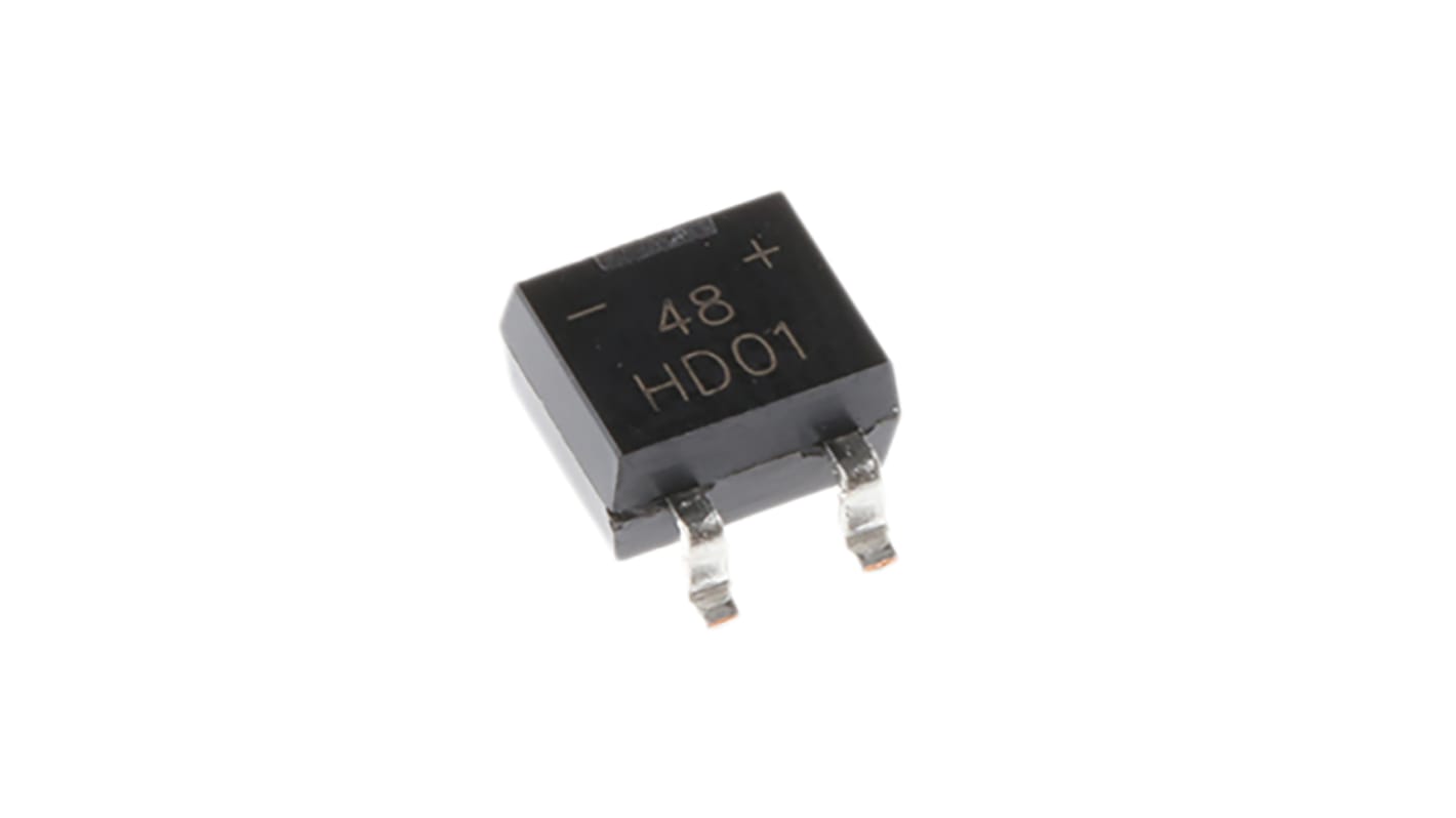 Rectificador en puente, HD01-T, Monofásico, 800mA 100V, Conexión de silicio MiniDIP SMD, 4 pines