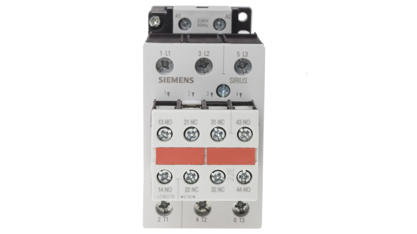 Siemens 3RT1 Series Contactor, 230 V ac Coil, 3-Pole, 32 A, 15 kW, 3NO, 400 V