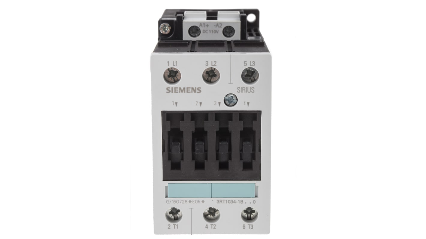 Siemens 3RT1 Series Contactor, 110 V dc Coil, 3-Pole, 32 A, 15 kW, 3NO, 400 V