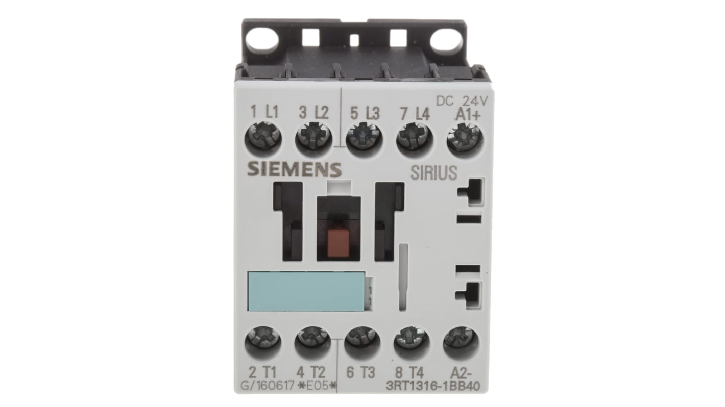 Siemens 3RT1 Series Contactor, 24 V dc Coil, 4-Pole, 9 A, 4 kW, 4NO, 400 V