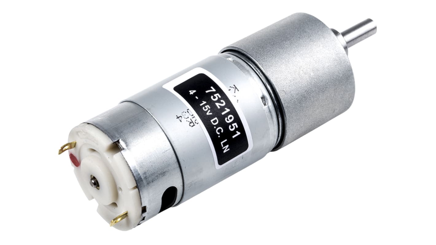 RS PRO Geared DC Motor, 11 W, 4.5 → 15 V dc, 206 gcm, 5216 rpm, 6mm Shaft Diameter