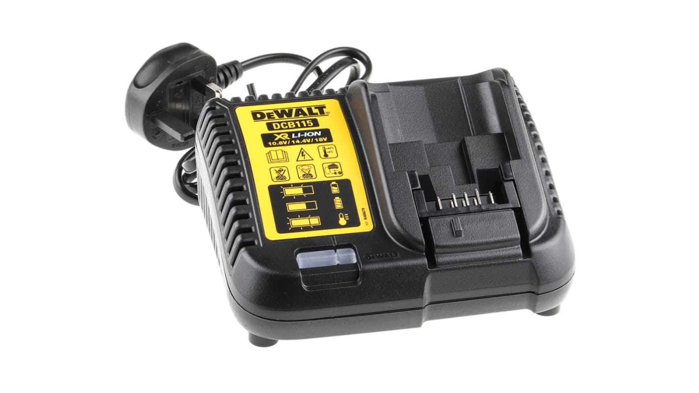 DeWALT DCB115-GB Drill Charger, 10.8 V, 14.4 V, 18 V for use with DeWalt XR series, UK Plug