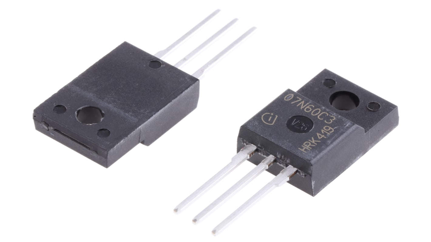 MOSFET Infineon, canale N, 600 mΩ, 7,3 A, TO-220 FP, Su foro