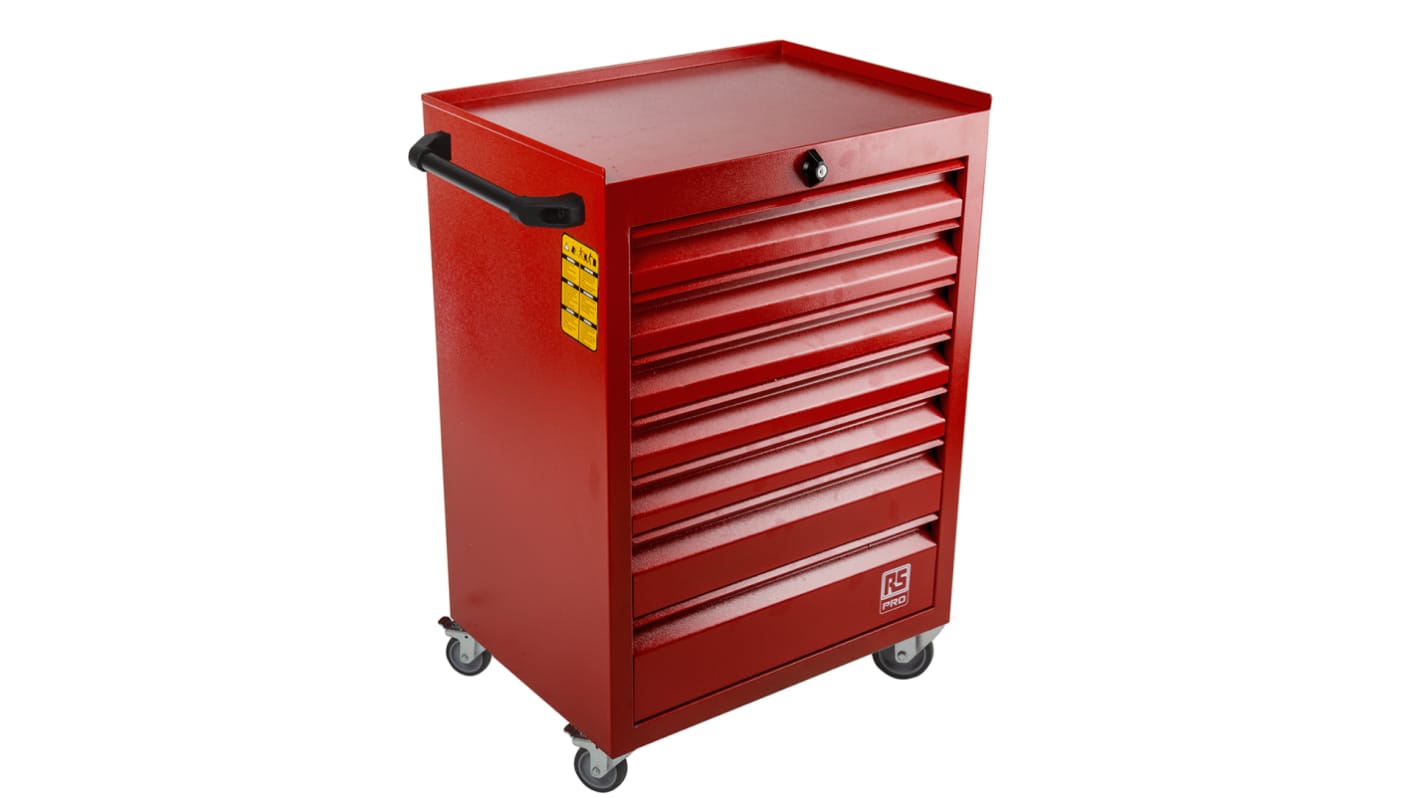 RS PRO 7 drawer Steel Wheeled Tool Chest, 970mm x 630mm x 450mm