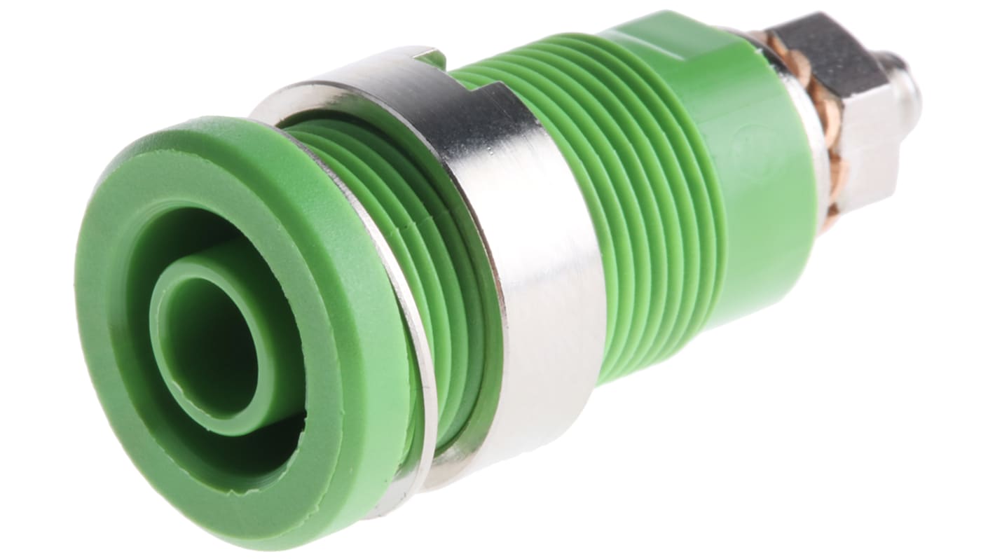 Conector banana hembra Hembra, 32A, 1000V, Contacto Níquel, Verde