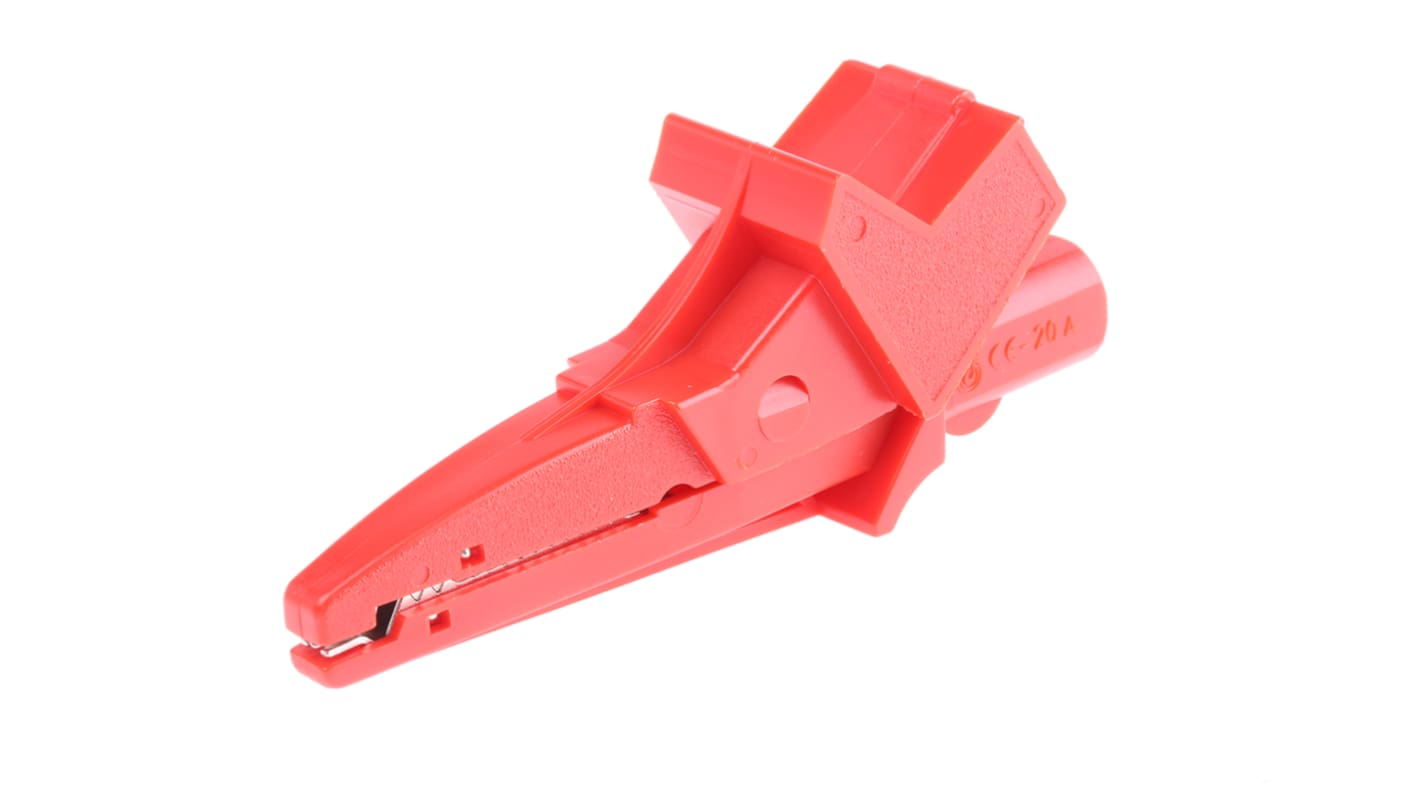 Clip a coccodrillo Schutzinger, 20A, apertura 22mm, isolato, col. Rosso