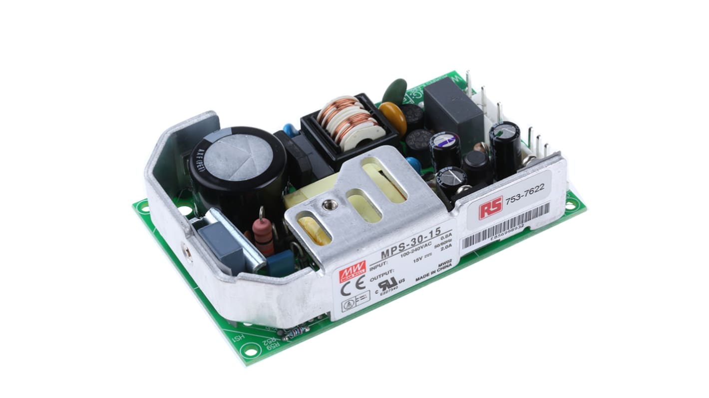 Mean Well Switching Power Supply, MPS-30-15, 15V dc, 2A, 30W, 1 Output, 120 → 370 V dc, 88 → 264 V ac