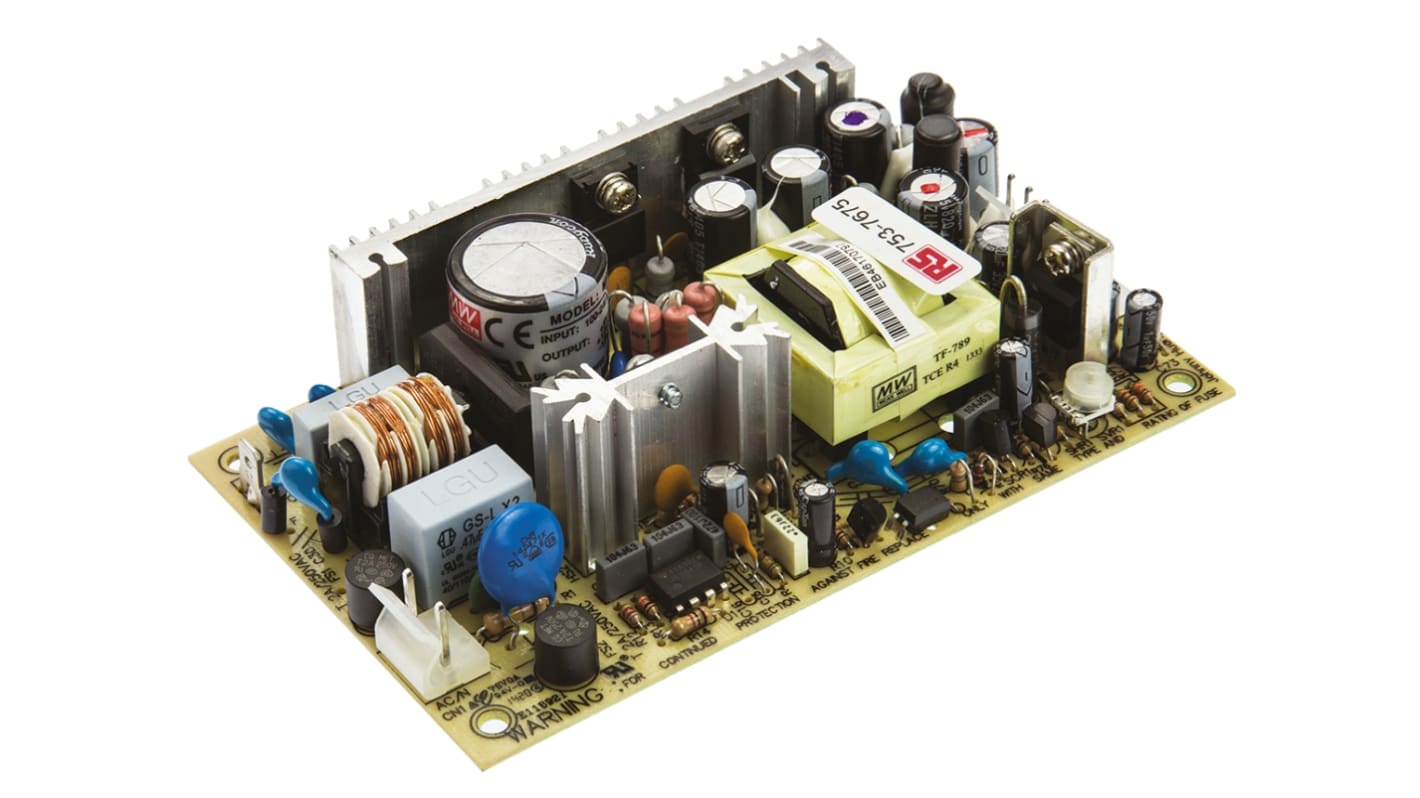 Mean Well Embedded Switch Mode Power Supply SMPS, MPT-45B, 5 V dc, ±12 V dc, 2 A, 3 A, 300 mA, 42.6W, Triple Output,