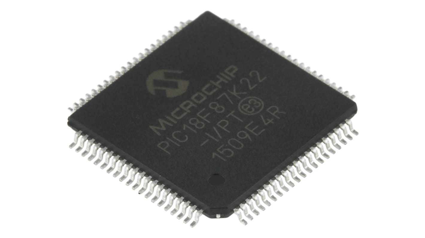 Microcontrolador Microchip PIC18F87K22-I/PT, núcleo PIC de 8bit, RAM 4 kB, 64MHZ, TQFP de 80 pines