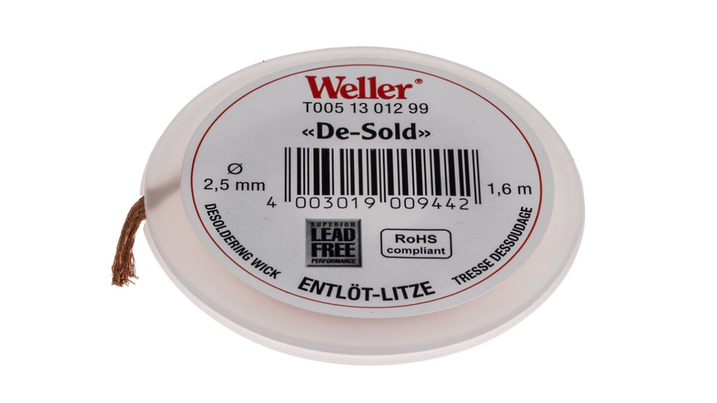 Weller 1.6m Desoldering Braid, Width 2.5mm