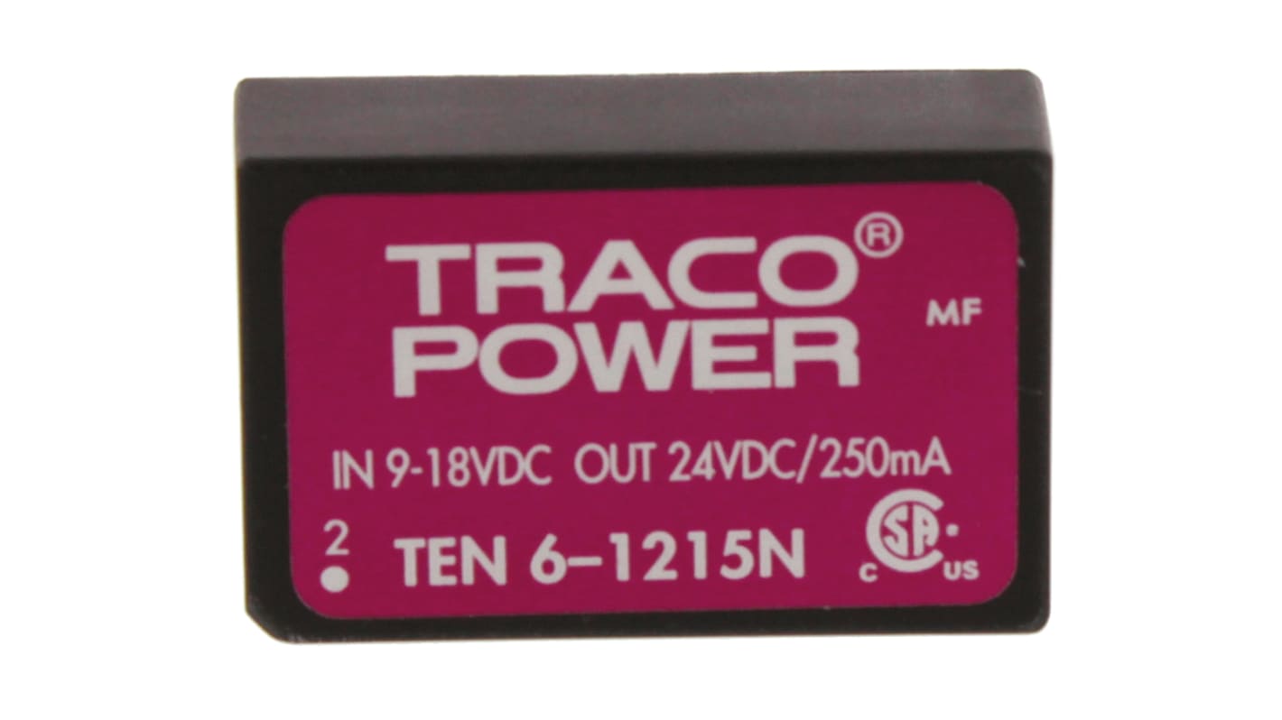 Convertisseur DC-DC TRACOPOWER, TEN 6N, Montage traversant, 6W, 1 sortie, 24V c.c., 250mA