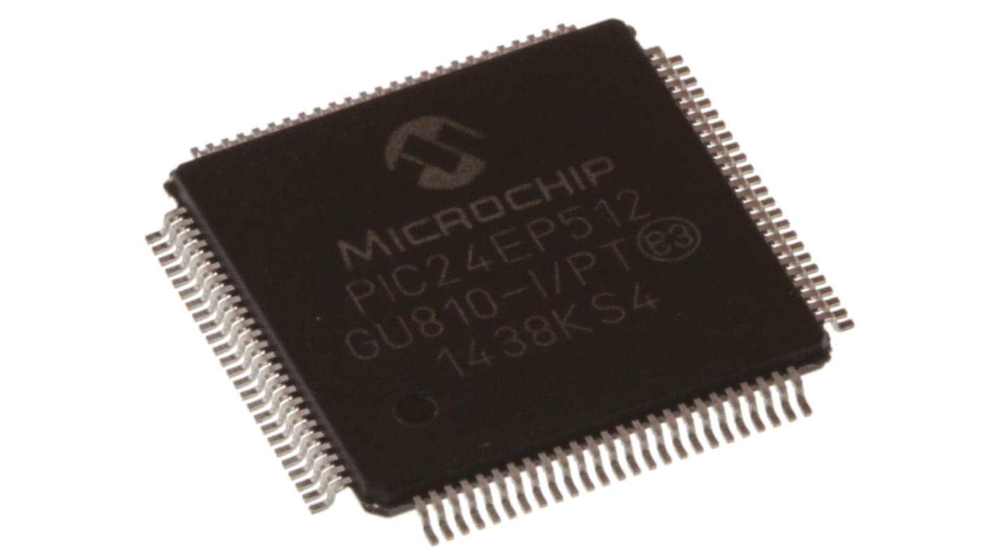 Microcontrolador Microchip PIC24EP512GU810-I/PT, núcleo PIC de 16bit, RAM 52 kB, 70MHZ, TQFP de 100 pines