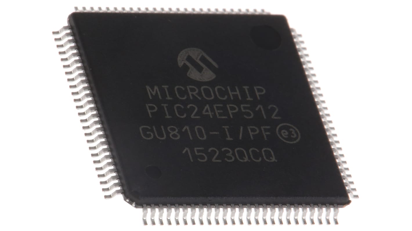 Microcontrolador Microchip PIC24EP512GU810-I/PF, núcleo PIC de 16bit, RAM 52 kB, 70MHZ, TQFP de 100 pines