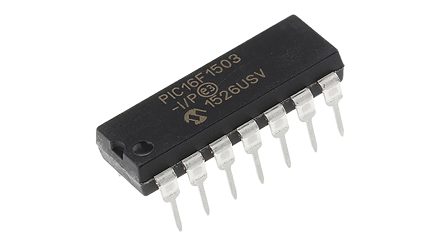 Microcontrôleur, 8bit, 128 B RAM, 2048 words, 20MHz, , DIP 14, série PIC16F