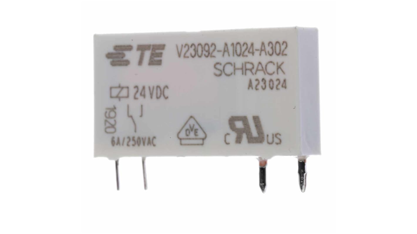 TE Connectivity PCB Mount Power Relay, 24V dc Coil, 6A Switching Current, SPST