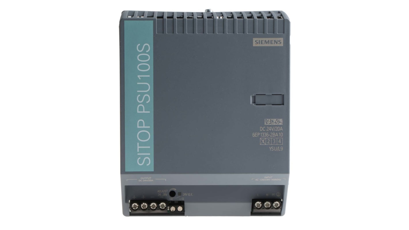 Siemens DIN-sín tápellátás, BE: 85 → 132V ac, 1 kimenet, 24V dc, 20A, 480W