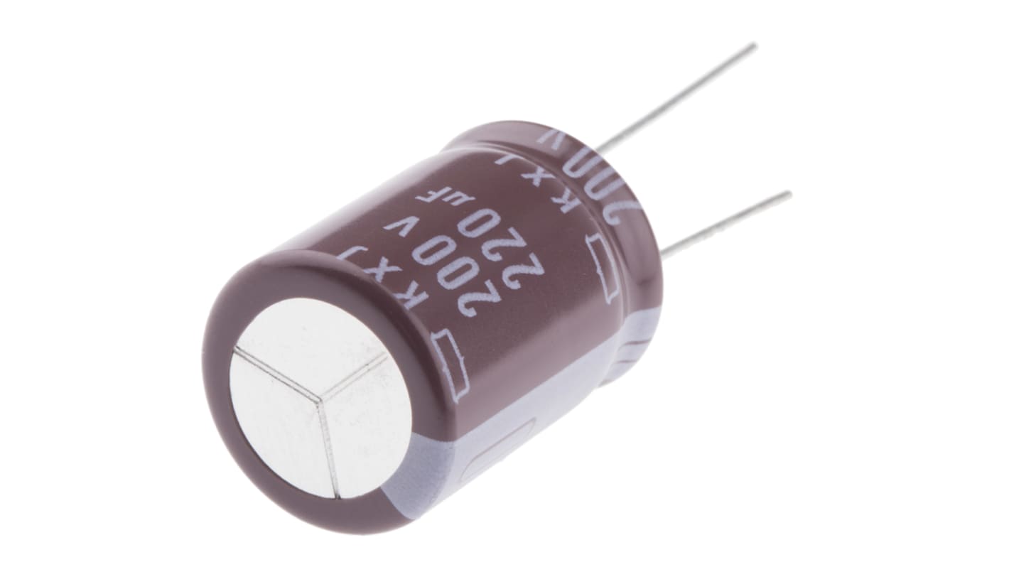 CHEMI-CON KXJ, THT Aluminium-Elektrolyt Kondensator 220μF ±20% / 200V dc, Ø 18mm x 25mm, bis 105°C