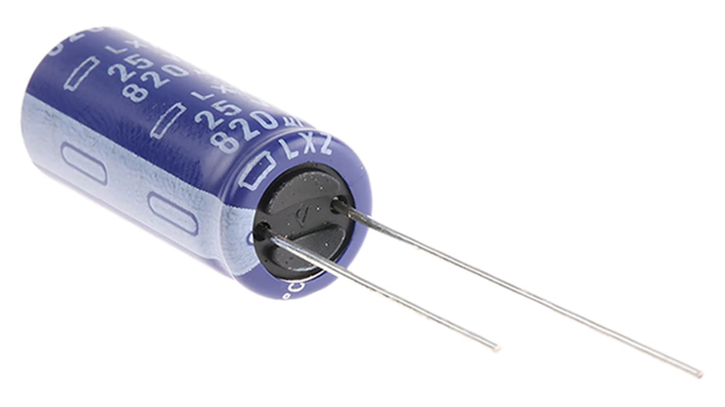 Nippon Chemi-Con LXZ, THT Elektrolyt Kondensator 820μF ±20% / 25V dc, Ø 10mm x 25mm, bis 105°C