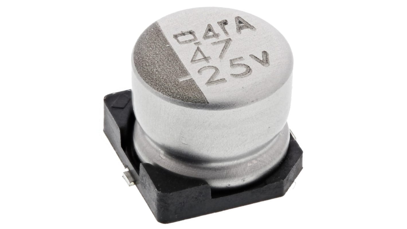 Kondenzátor, řada: MVA 47μF ±20% 25V dc, SMD Hliníkové elektrolytické CHEMI-CON