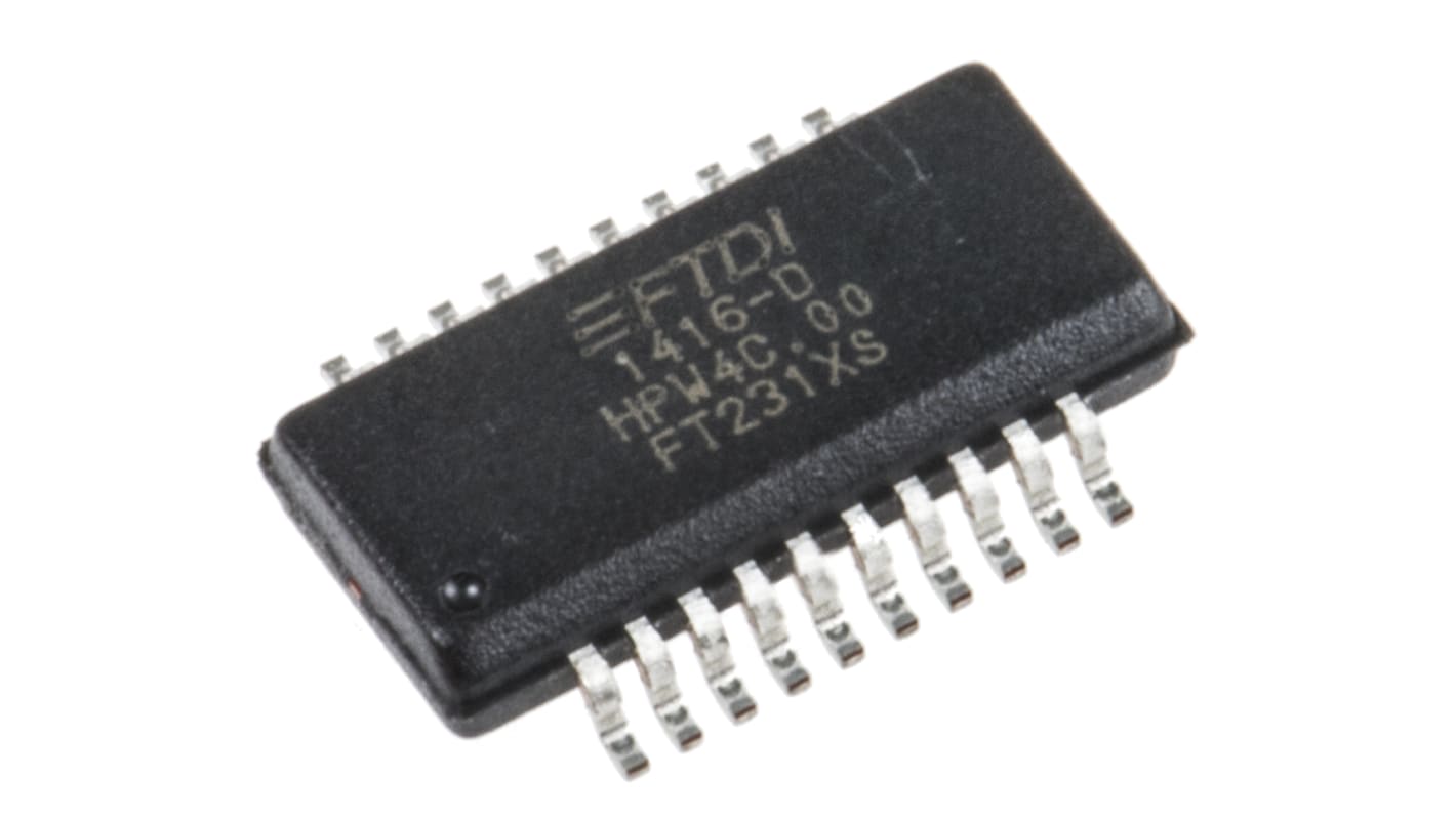 UART FT231XS-R, 1 canales, RS232, RS422, RS485, SIE, UART, 3MBd, SSOP, 20 pines