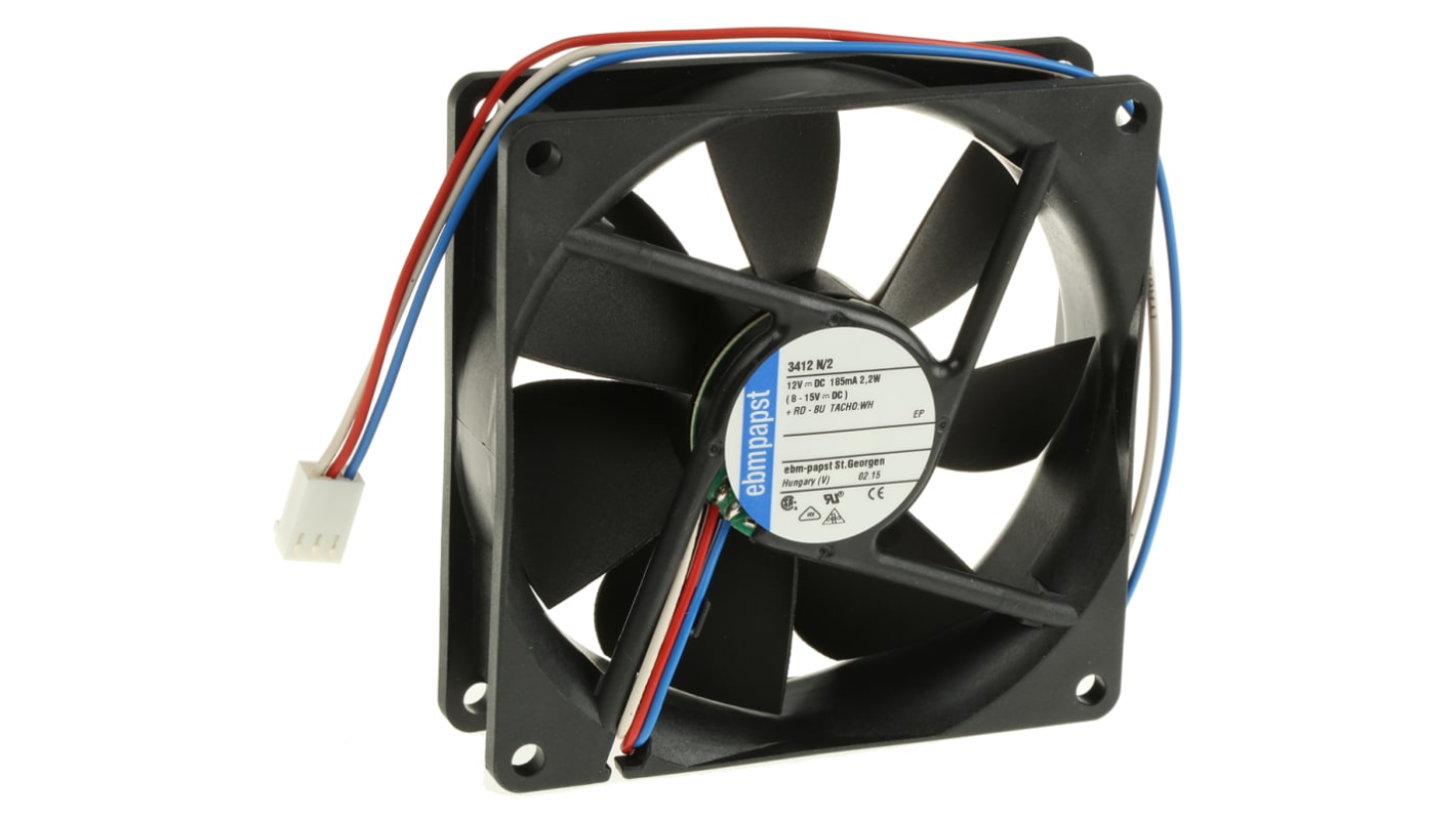 ebm-papst 3400 N Series Axial Fan, 12 V dc, DC Operation, 84m³/h, 2.2W, 92 x 92 x 25mm