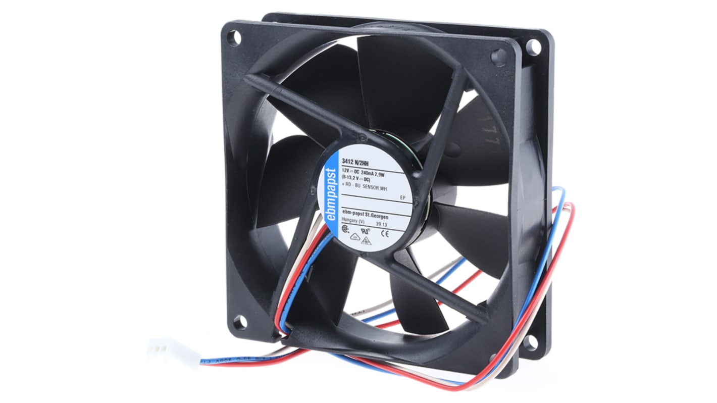 ebm-papst 3400 N Series Axial Fan, 12 V dc, DC Operation, 102m³/h, 2.9W, 92 x 92 x 25mm