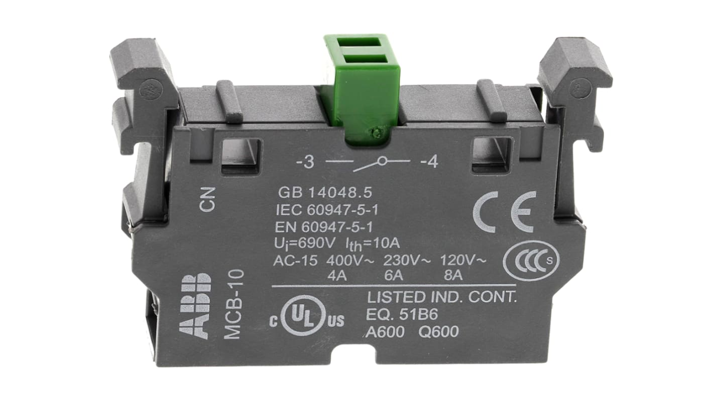 Blocco contatti ABB, 1 N/A, 690V, terminali a A vite