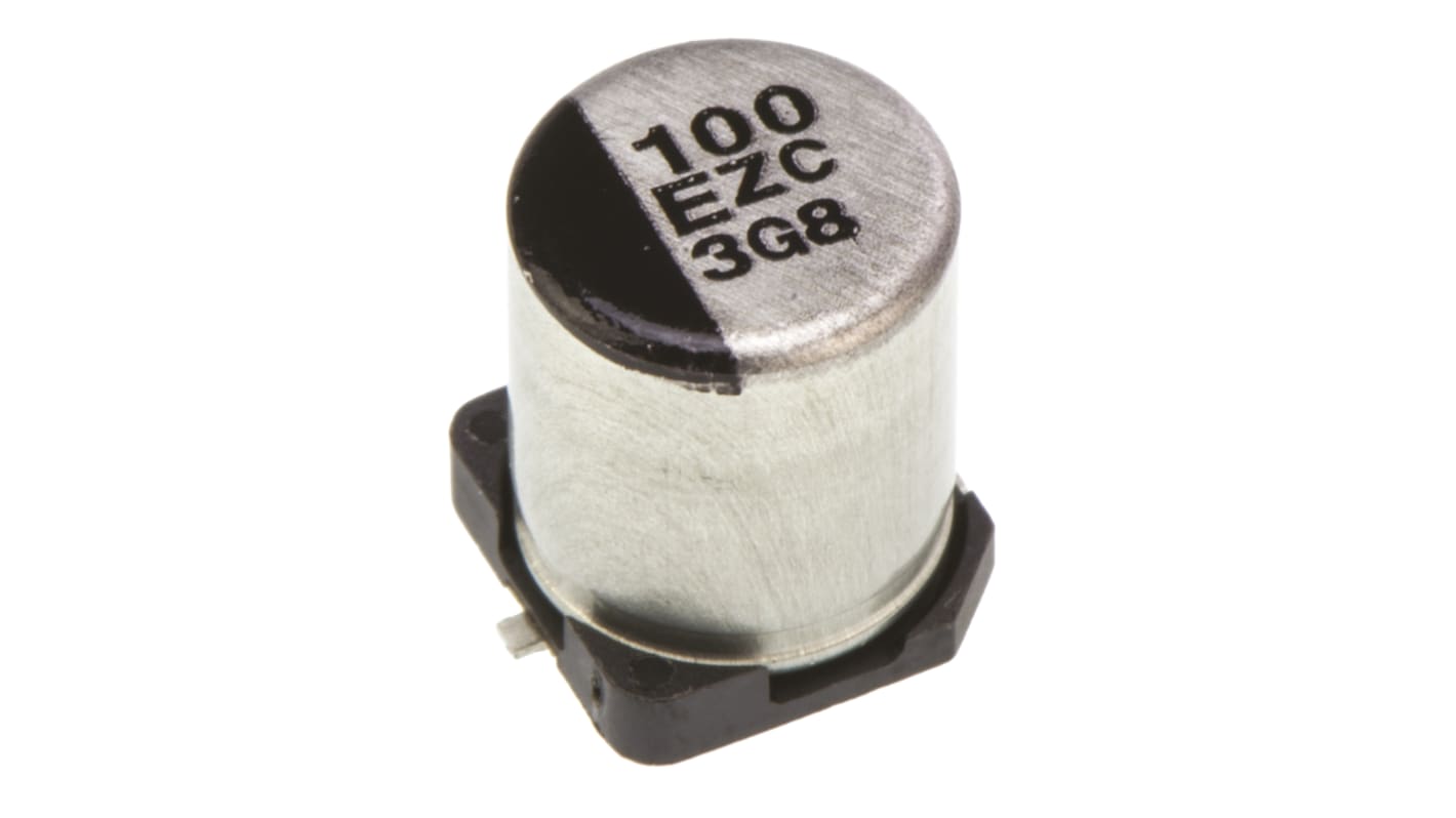 Panasonic ZC, SMD Hybrid Polymerkondensator 100μF ±20% / 25V dc, Ø 6.3mm, -55°C → +125°C