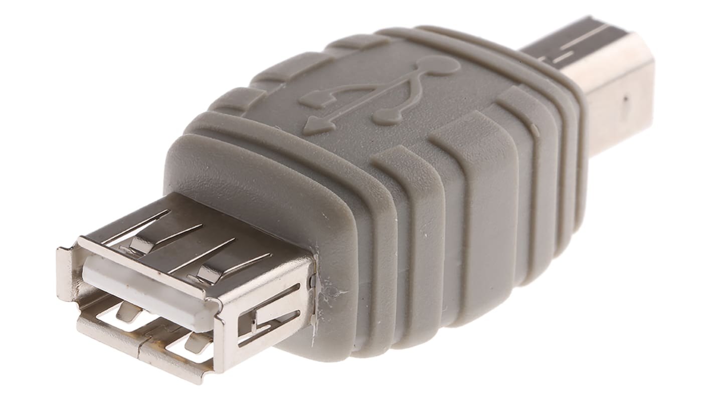 Adaptador USB RS PRO, con A. USB B Macho, con B. USB A Hembra, long. 30mm, color Gris