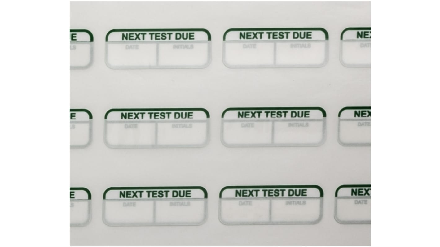 RS PRO Adhesive Pre-Printed Adhesive Label-Next Test Due-. Quantity: 120