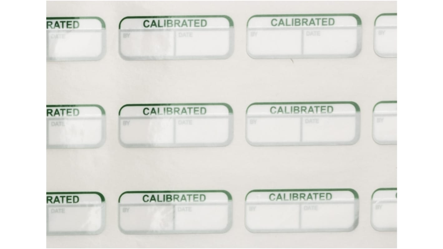 RS PRO Grün Vorbedrucktes Etikett, grün: Calibrated, 15mm x 40mm, 120 Stück