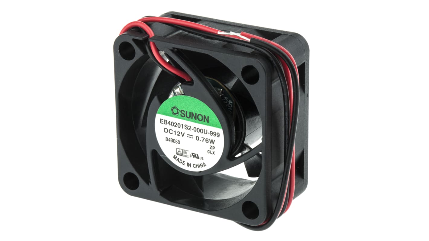 Sunon EB DC-Axiallüfter, Gleitlager, 12 V dc / 760mW, 40 x 40 x 20mm, 6200U/min, 13m³/h