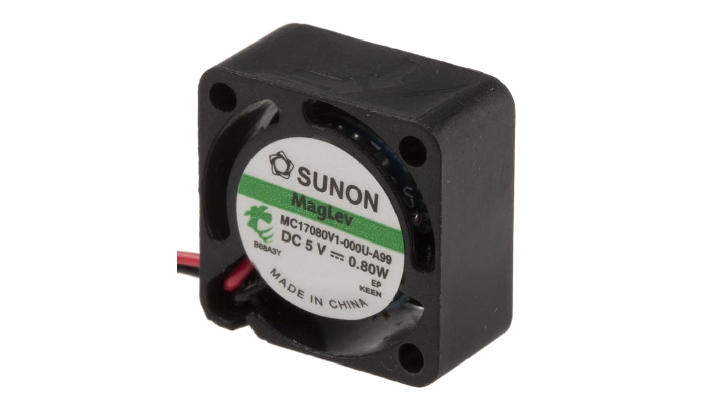 Sunon MC Series Axial Fan, 5 V dc, DC Operation, 1.5m³/h, 800mW, 160mA Max, 17 x 17 x 8mm