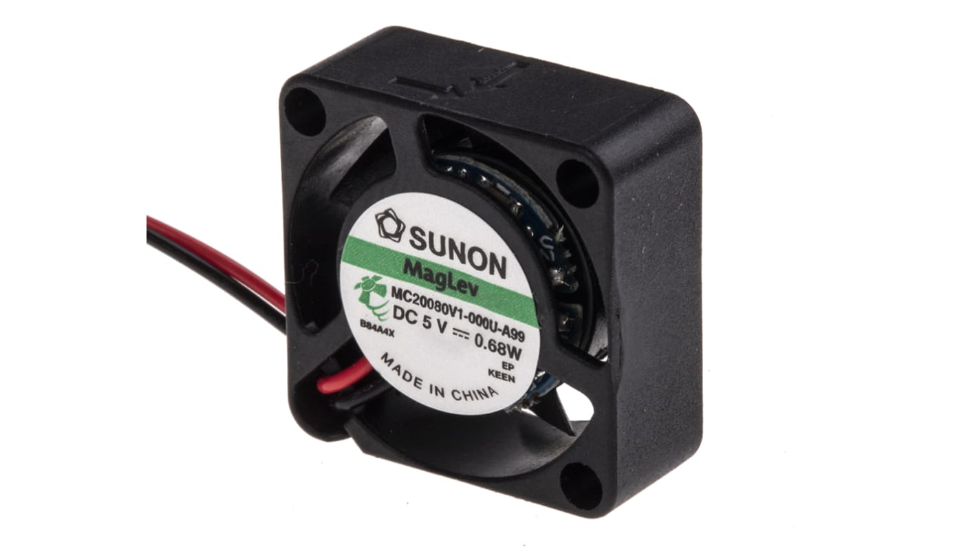 Sunon MC Series Axial Fan, 5 V dc, DC Operation, 2.7m³/h, 680mW, 135mA Max, 20 x 20 x 8mm