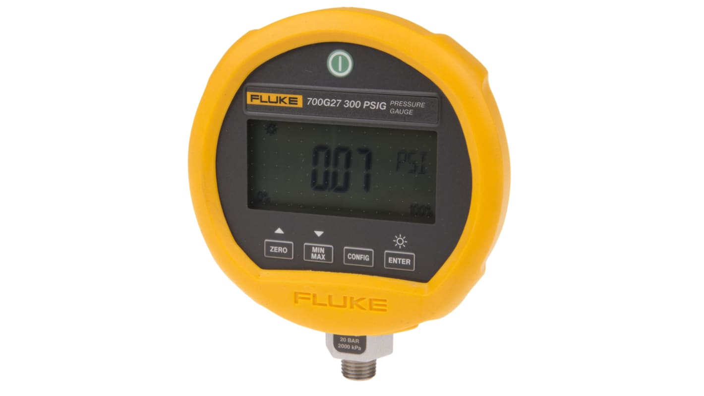 Fluke G 1/4 Digital Pressure Gauge 20bar Bottom Entry, Fluke-700G27, RS232, -0.83bar min.