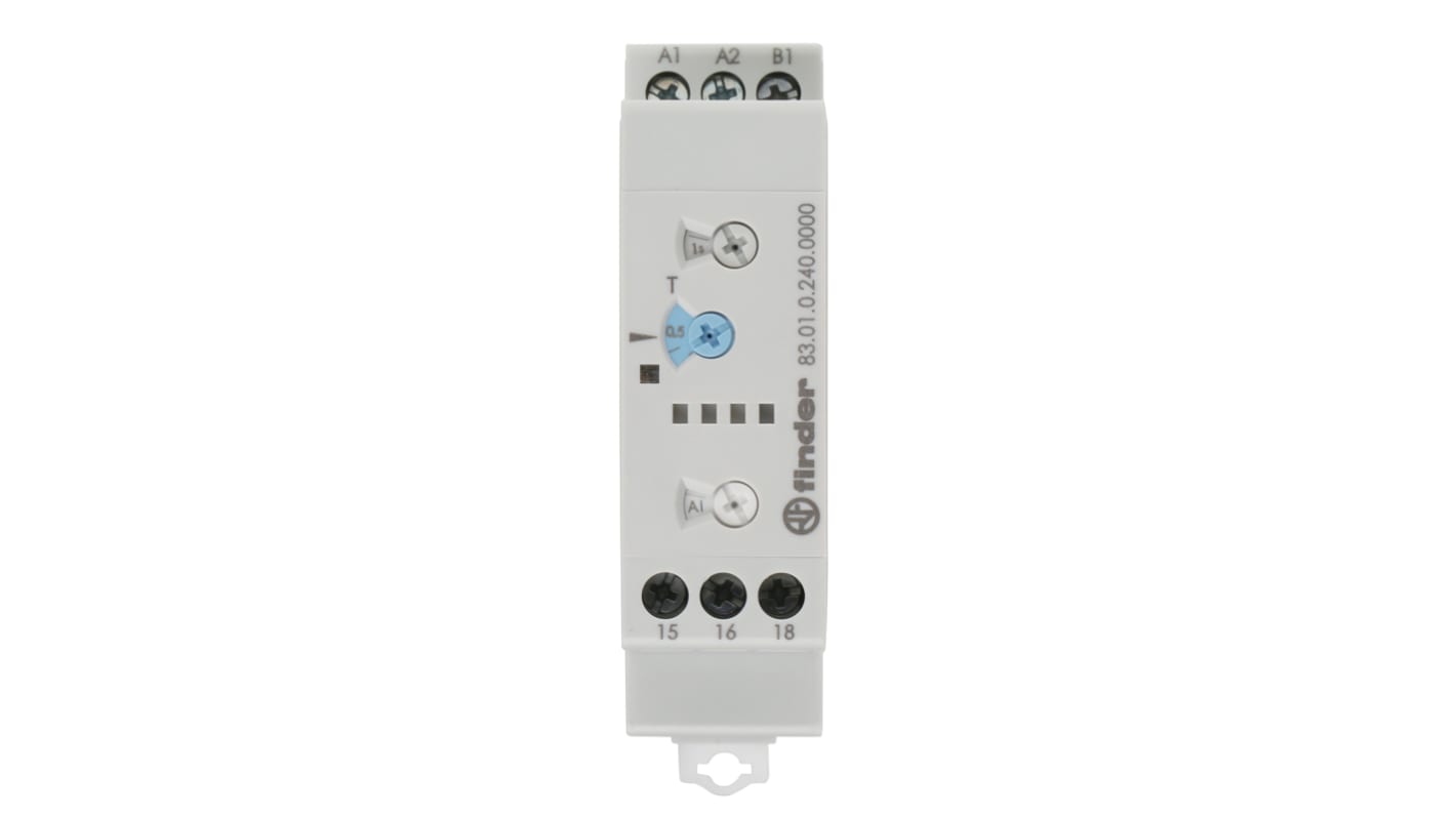 Finder 83 Series Zeitrelais, DIN-Schienen, 0.05-10 s, 0.05-10 d, 0.05-10 min, 0.05-10h, 24 → 240V ac/dc, 1 Kont.