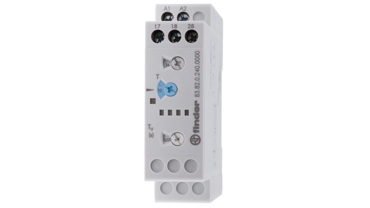 Timer Relay Finder, intervallo 0.05-10 min, 0.05-10 s, 0.05-10 d, 0.05-10h, 2 poli, DPST, Guida DIN